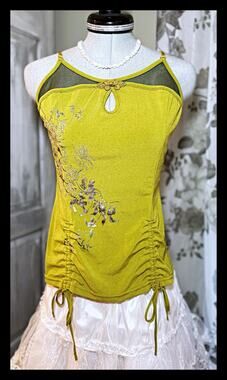 Ozz Oneste Embroidered Camisole Tank Top Green Japan Jfashion Punk y2k Grunge